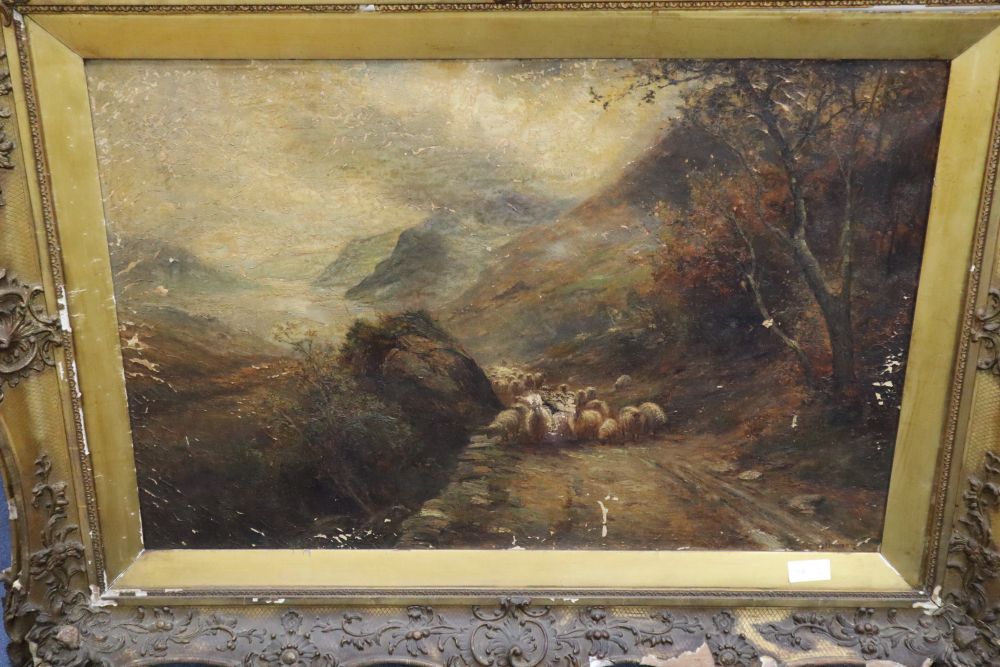 Ernest Walbourn (1872-1927), oil on canvas, Shepherd and flock on a lane, signed, 60 x 90cm (a.f.)